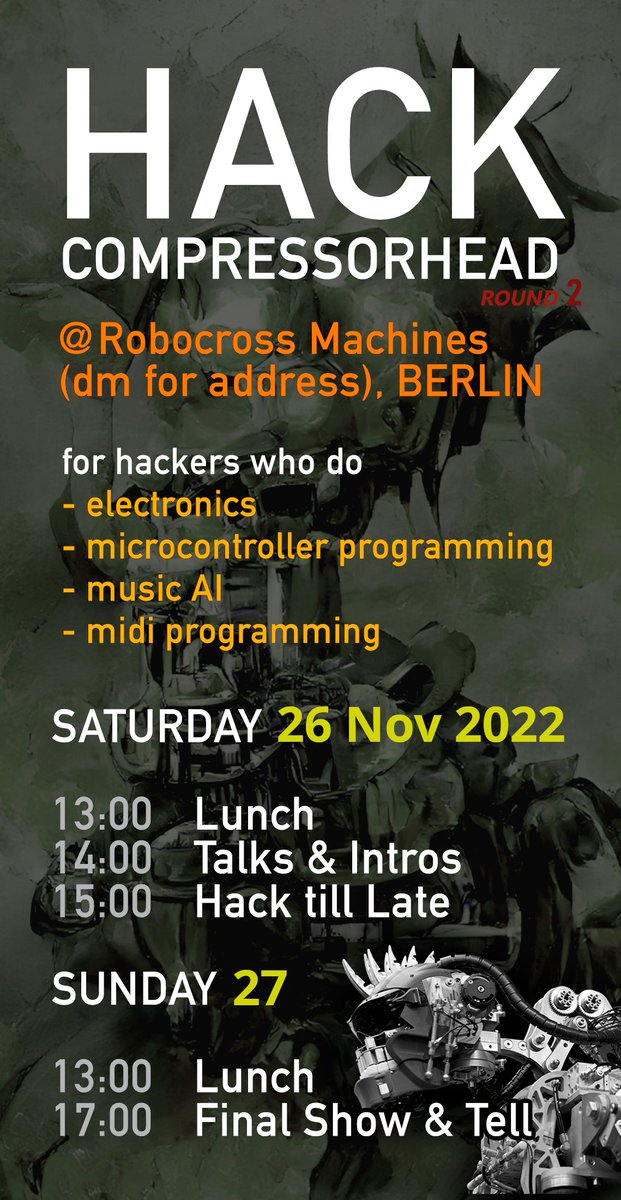 dadabots's tweet photo. Hack #Compressorhead is becoming a monthly meetup. Round two is coming up.
iykyk https://t.co/zO5JPNRvuQ