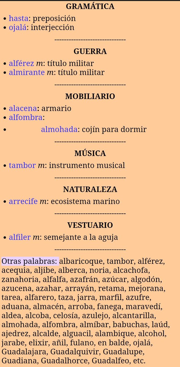 Estoy siempre sorprendido de la cantidad de palabras españoles de origen árabe. Sin ellas, sería una idioma completamente distinto.