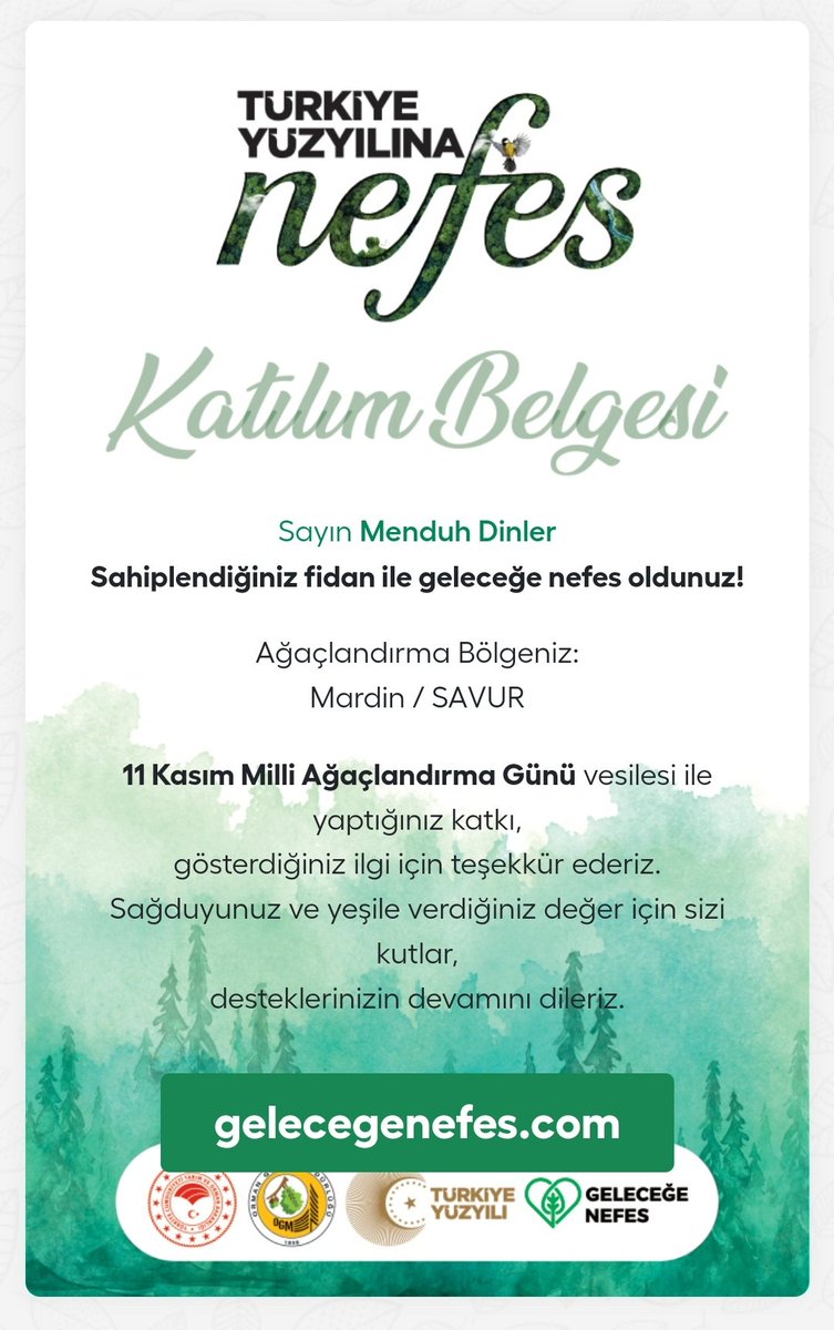 Haydi Türkiyem

Yeşil vatan için hep birlikte fidan dikmeye. 🌱

🗓11 Kasım
📍81 İl
#TurkiyeYuzyılınaNefes