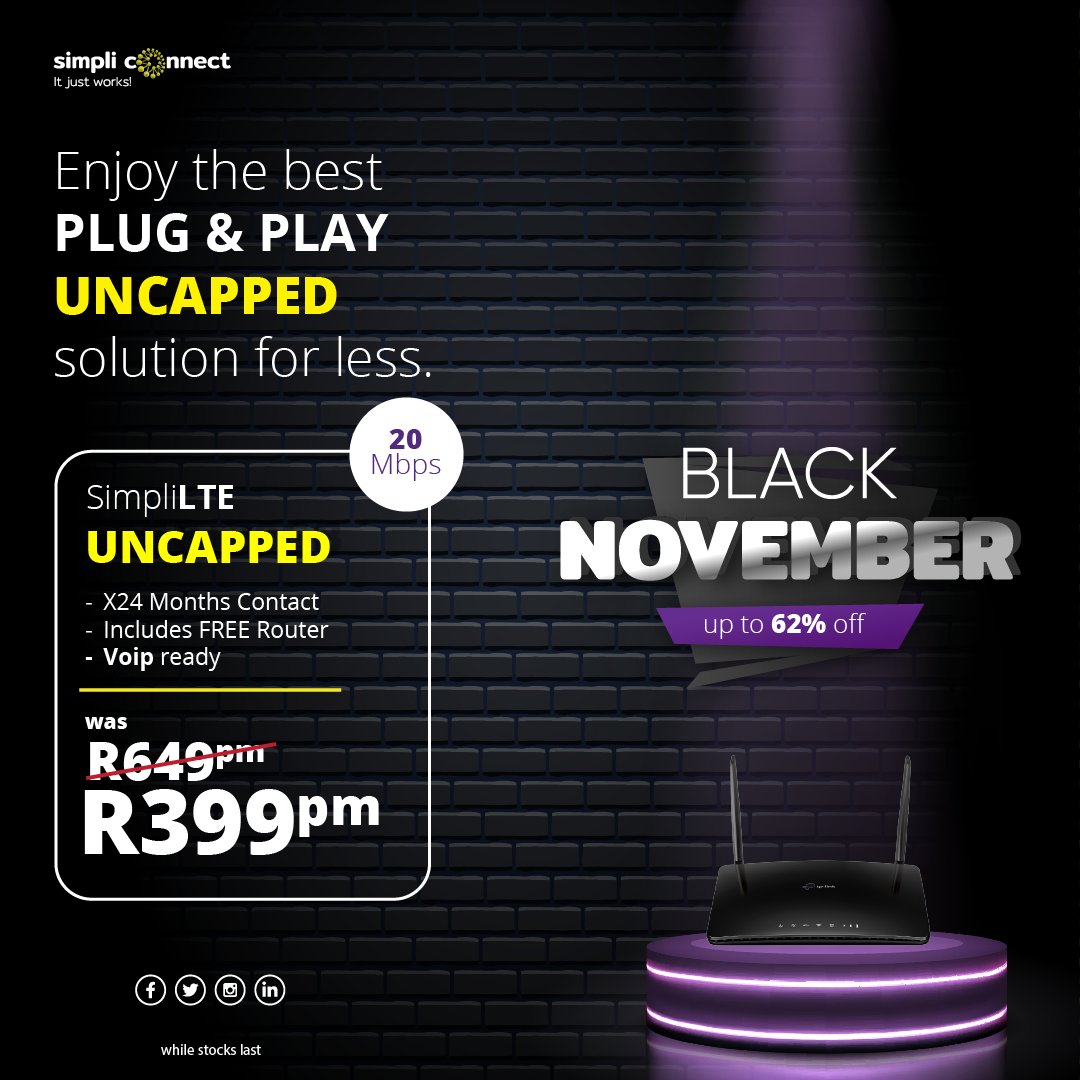 SimpliconnectZA's tweet photo. @podcastwithmacg @SizweDhlomo Let me 🔌 chillers for today with cheap internet. https://t.co/zLgPrNwaH2 https://t.co/H9tiKyoH3z