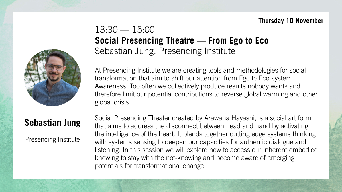 Watch #hybrid 

Find link here in our schedule: 
iass-potsdam.de/de/CCRDS

Host: Sebastian Jung, Presencing Institute

#CCRDS  #ReflectCOP