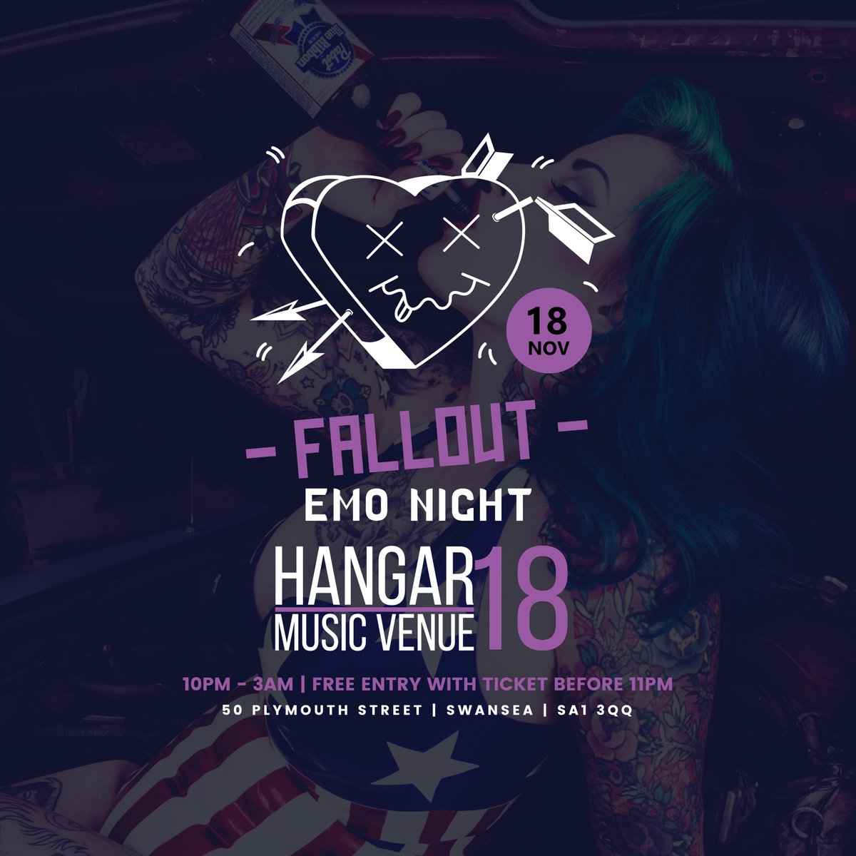 Fallout Emo Night is back this November at Hangar 18 Music Venue on Friday, 18th November for one massive emo party! Confetti, amazing music, great drink deals and the best atmosphere. Grab your free tickets from h18mv.co.uk/Fallout now

#EmoParty #Hangar18MV #SwanseaStudents