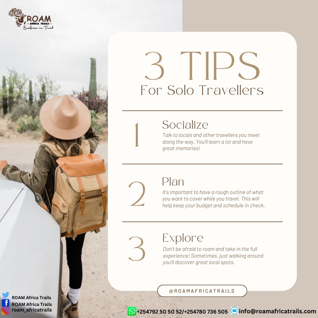 Travel Tips for solo travellers 101

#travelphotography #magicalkenya #travelphotography #travelgram #roamafricatrails #spectacular #photography #sunrisephotography #sunriseoftheday #roamafricatrails #spectacular #supportlocal #kenyatravel #ExcellenceInTravel #tembeakenya