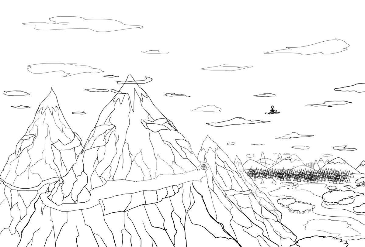 EQCrisis's tweet photo. It occurred to me that I should have had SOMETHING to show you for Wednesday this week. Sorry about that! Here's some news: 11 pages are sketched for Issue #3, and character designs for the cast are complete - including our raffle winners 😉 Featured sketch: The Foal Mountains https://t.co/1JGRFMyYMh