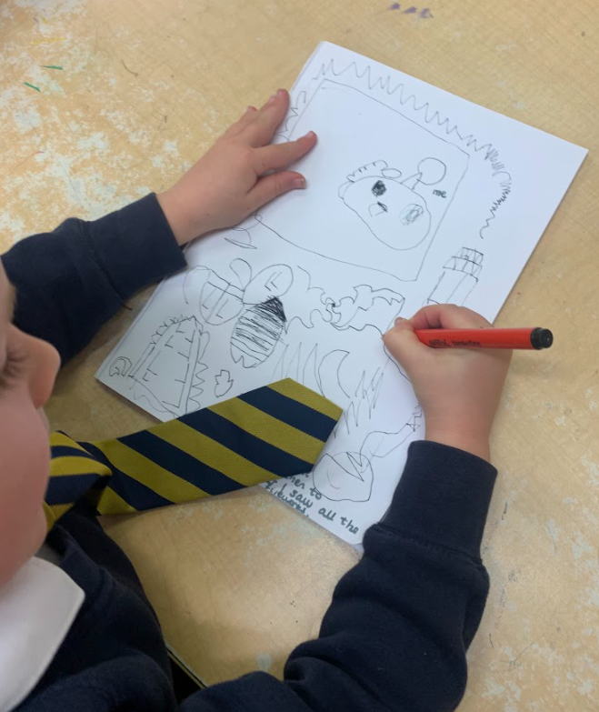 EagleshamPS's tweet photo. Primary 1 have been developing their writing skills by creating detailed black line drawings. This week we wrote all about our Bonfire Night celebrations. 🔥🎇#EPSCreativity https://t.co/fEphWMW2KM