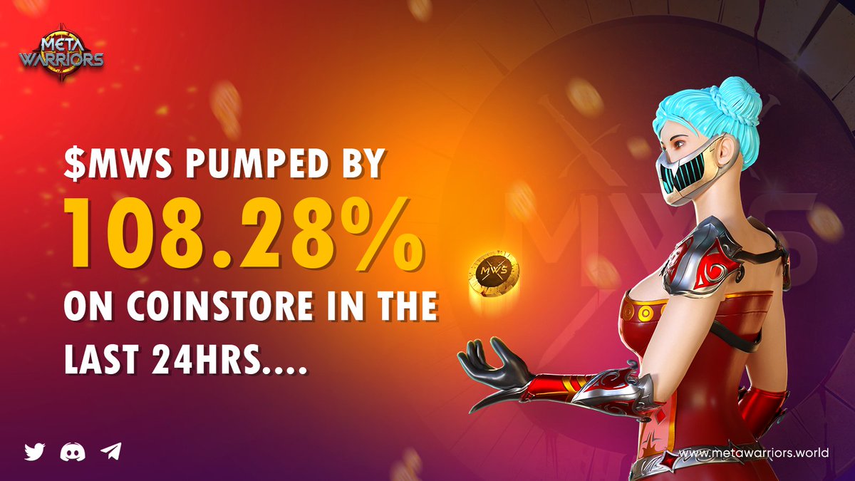 We are very pleased to share that Despite the Bear market in the last 24hrs the $MWS GOT PUMPED BY 108.28%  ⬆️⬆️ on <a href="/CoinstoreExc/">Coinstore</a>  🔔

THANK YOU SO MUCH WARRIORS, FOR YOUR CONSISTENT SUPPORT AND LOVE FOR META WARRIORS!  🥳🥳

#metawarriors #Crypto #cryptotrading 
1/2