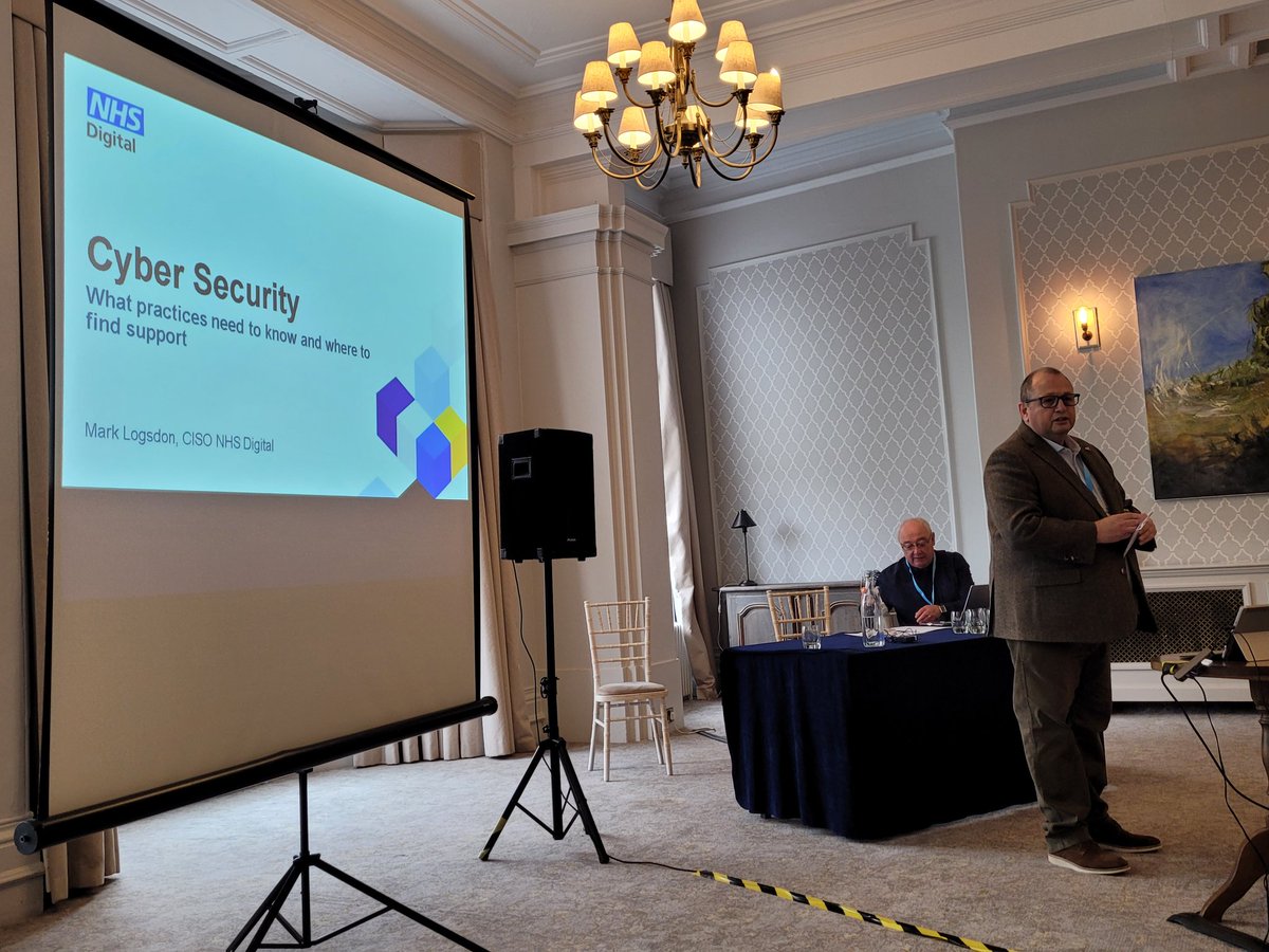 phcsg's tweet photo. Mark Logsdon from @NHSDigital sharing really useful advice regarding #cybersercurity for health organisations. From multi factor authentication, to encryption, backup and risk mitigation #PHCSG22 https://t.co/9EiwH9PRF5