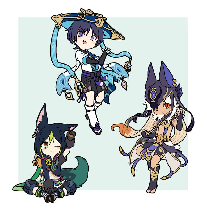 スカラマシュ(原神) 「ティナリとセノと、放浪者 」|葉吉のイラスト