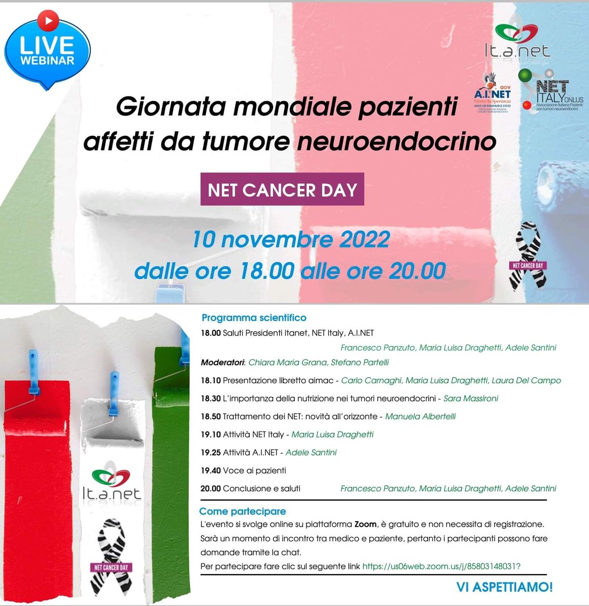 Vi aspettiamo dalle ore 18 per celebrare assieme la giornata mondiale sui tumori neuroendocrini 
Il collegamento sarà attivo dalle 18:00 alle 20:00.
Il link per partecipare 👇

us06web.zoom.us

#netcancerday 
#tumorineuroendocrini 
#letstalkaboutnets 

#fedez