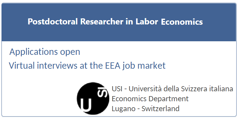 📢We are hiring!
<a href="/rlalive/">Rafael Lalive</a> and I are looking for a Postdoc interested in trade/labor/applied economics!
👉 Up to 3 years 
👉 Based at USI Lugano
👉 Virtual interviews at <a href="/EEANews/">EEA</a> job market
👉 Apply on #EJM ➡️ econjobmarket.org/positions/9112
#econjobmarket #postdoc #EconTwitter 
👇Job ad