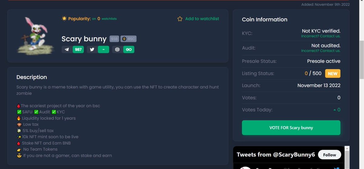 ScaryBunny6's tweet photo. Scary Bunny 🩸 has been listed on  https://t.co/9IG5qCt5fL

Make sure to check it out, also kindly vote for us for more organic visibility 🟢🚀

https://t.co/AIkJIyOORl https://t.co/hCWBc48adQ