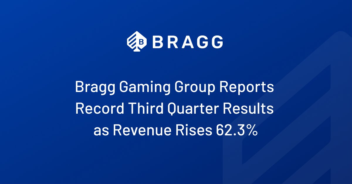 Bragg Gaming Group Reports Record Third Quarter Results as Revenue Rises 62.3% to €20.9 Million (Usd $20.9 Million)

$BRAG
