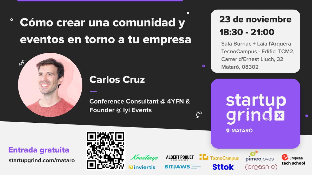 🗣️<a href="/CCruzRastrojo/">Carlos Cruz Rastrojo</a> #CoFounder de #startupgrindmataró ens acompanyarà a la següent #sessió de @SGMataro 🙌

💥Participa a la sessió de #networking #Openmic 🤝i fem comunitat entre els #emprenedors 🚀

2⃣3⃣ de novembre
⏰18:30
📍Sala Burriac i Laia, TecnoCampus