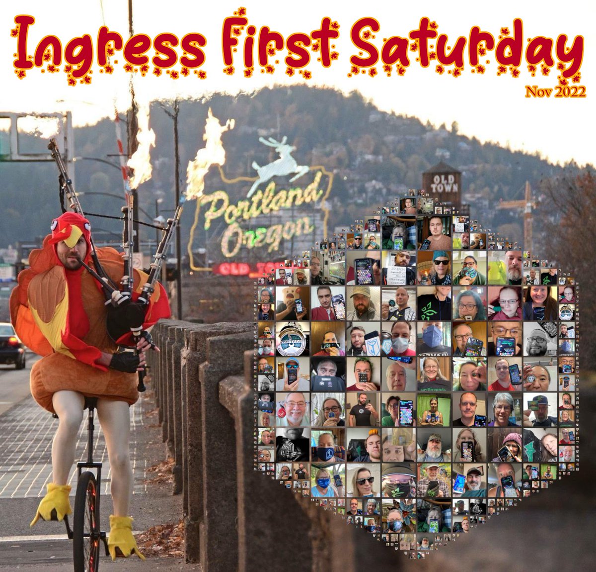 Happy 8th anniversary of Ingress FS! 🪅🎉

Portland's November event had 68 agents join us, and the Resistance retained the crown with 18,396,471 XM recharged! 💙👏📱

Here's our photo collage of agents who sent in selfies during the event. 📸

#IngressFS #pdx #Thanksgiving #fall