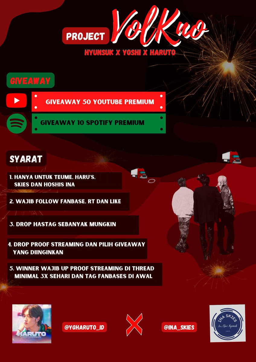 INA_SKIES's tweet photo. 🔥 VOLKNO GIVEAWAY 🔥
by @ygharuto_id x @INA_SKIES 

We need more youtube &amp; spotify streamers for VolKno! If interested and can meet all the requirements kindly join this giveaway 🤩

TRIPLE HUMBLE VOLKNO 
#VolKno_MV_OUT_NOW
#HYUNHAYO_UNIT
@treasuremembers https://t.co/FDTx4szrLW