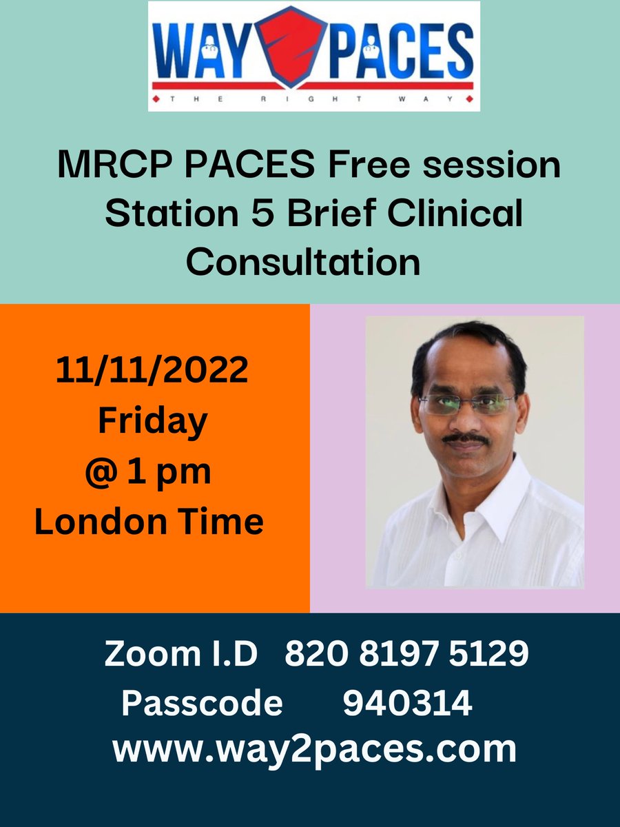 Way2Paces's tweet photo. Way2PACES Free session
Station 5 BCC

Nov 11, 2022 01:00 PM 
(London Time)

Join Zoom Meeting
https://t.co/CjVM89ncSj

Meeting ID: 820 8197 5129
Passcode: 940314

#MRCP #PACES #way2paces #station5 #BCC https://t.co/wR3wVTyLzq