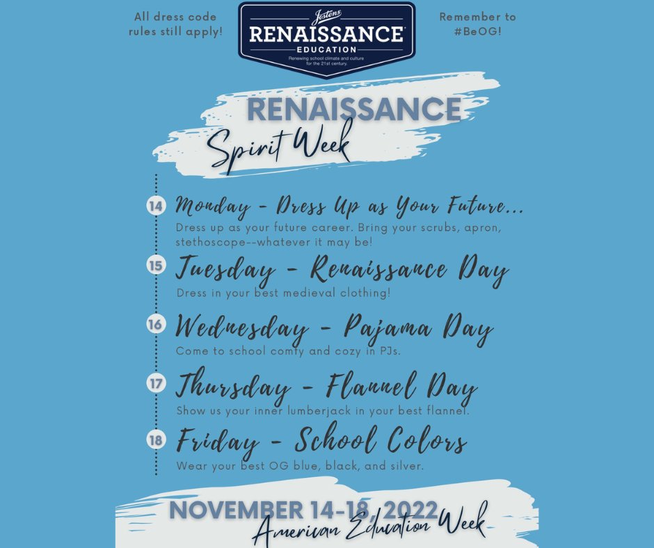 Oak Grove High (@oakgrovehs) on Twitter photo Next Week is American Education Week and to celebrate OGHS is having Renaissance Spirit Week! #BeOG <a href="/OGHSAthletics/">Oak Grove Athletics</a> @StudentSvcsOGHS Next Week is American Education Week and to celebrate OGHS is having Renaissance Spirit Week! #BeOG <a href="/OGHSAthletics/">Oak Grove Athletics</a> @StudentSvcsOGHS