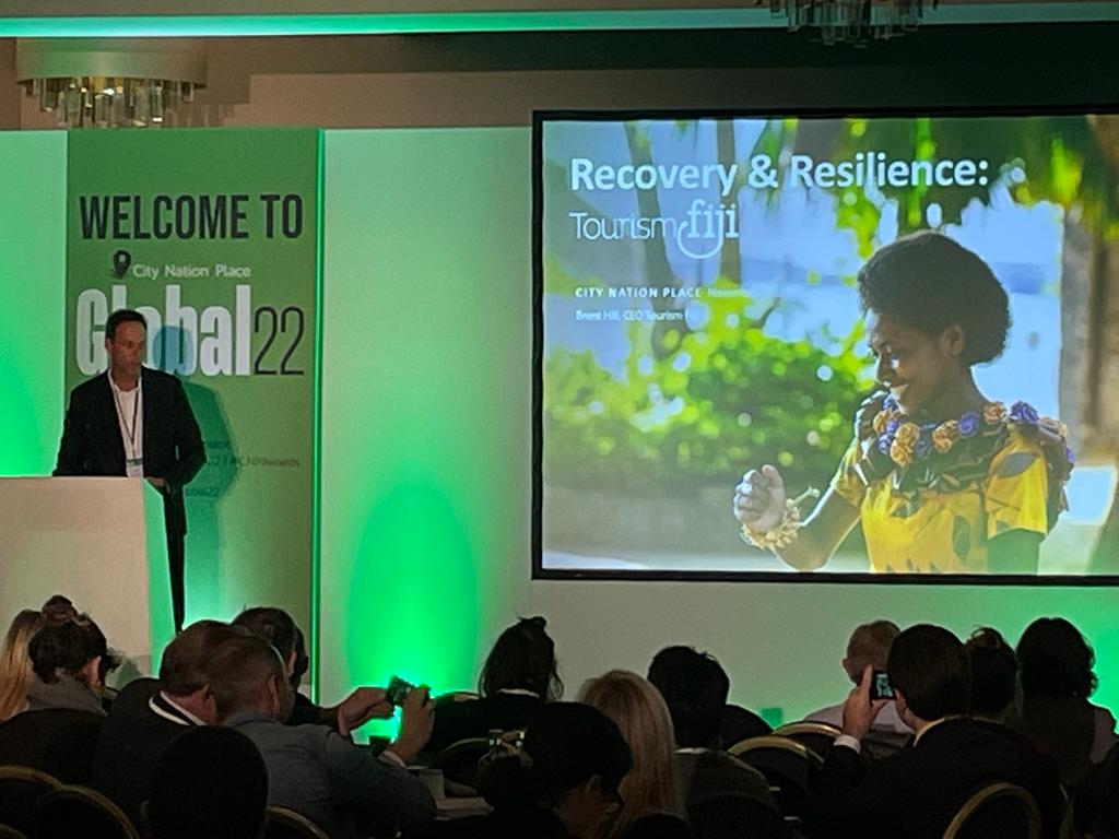 BrentHill___'s tweet photo. Vinaka @citynationplace for having us, presenting on the remarkable recovery of #Fiji and touching on our core brand of happiness, as well as our plans around #sustainability and #culture. Great opportunity in London to talk about our beautiful island nation to a big audience! https://t.co/mqDljEkkYu