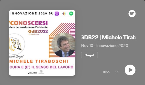 AICCONnonprofit's tweet image. 📢La Cura e (è) il senso del #Lavoro
👉@MicheTiraboschi, docente @DEALunimore e direttore scientifico @adaptland, a dialogo con @saverio_cuoghi per Innovazione2020, podcast ufficiale delle #gdb2022.

🎧 Ascoltalo su Spotify  

open.spotify.com/episode/3vpqq3…