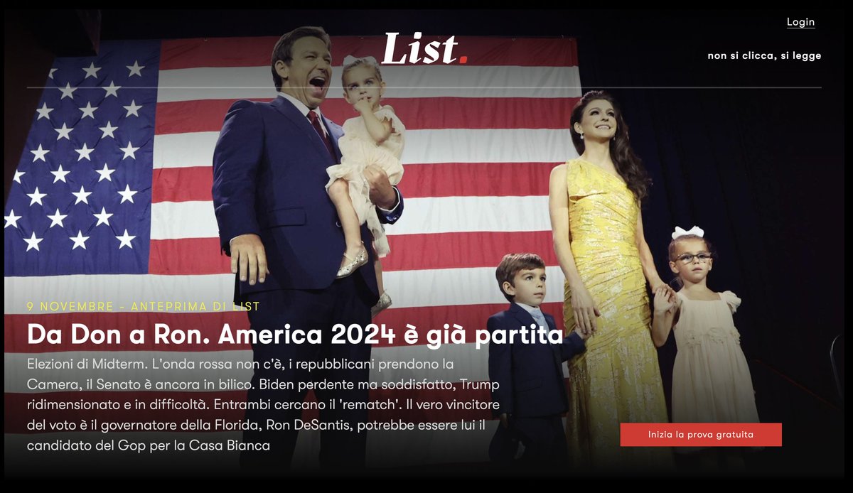 🇺🇸 Da Don a Ron. America 2024 è già partita. Dopo il Midterm, la giostra delle primarie Gop, l'ascesa di DeSantis. E il dilemma dei dem, ricandidare Biden?

Leggi #List newslist.it
