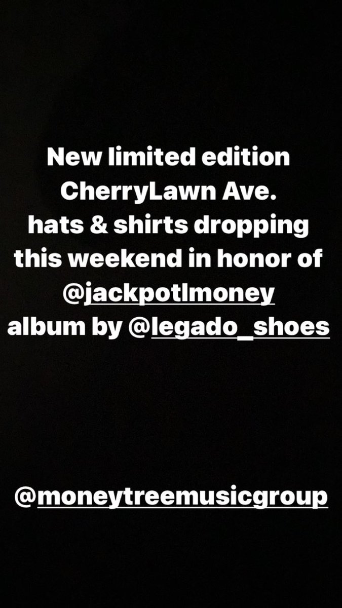 MoneyTreeMG's tweet photo. New limited edition #CherryLawnAve hats and shirts dropping this weekend in honor of @JackpotLMoney album by #LegadoShoes https://t.co/eXyAQMsUgm