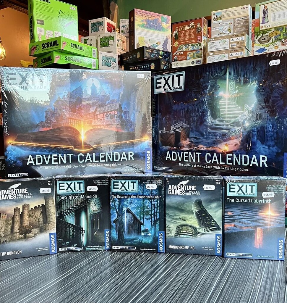 PlayAtBoard's tweet image. A whole bunch of new escape room-esque EXIT games in stock, including the sought after advent calendars 📆 — solve a puzzle a day to reach the finale!🎄 

Plus a first ever: a sequel to the very first EXIT game, with the brand new Return to the Abandon… instagr.am/p/CkxalJ-ou4j/