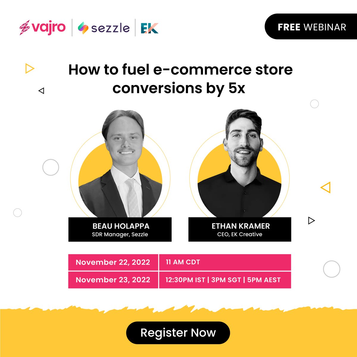 Unhappy customers, cart abandonments, poor conversion rates, and shrinking sales pipeline?

Join us in our upcoming webinar with <a href="/sezzleinc/">Sezzle</a>  and <a href="/creative_ek/">EKCreative</a>  to know the secret sauce to make sales in your sleep! 🤑
 
Register now: bit.ly/3NScN5c 

#Webinar #ecommerce