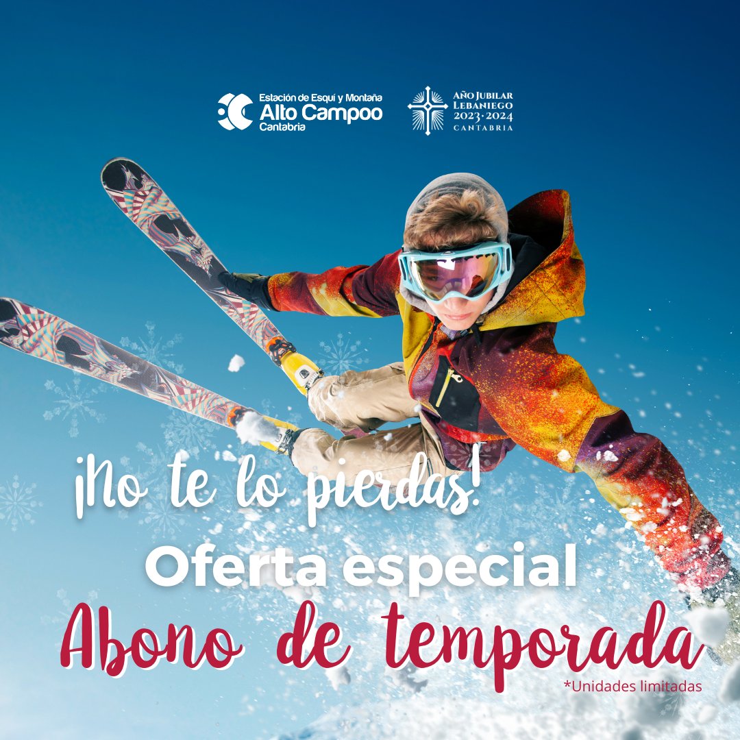Alto_Campoo's tweet photo. ¡3,2,1 venta de renovación y nuevos abonos abierta!
Desde hoy y hasta el 30 de diciembre, renovar tu pase de temporada te costará tan solo 125€.
Además habrá un número limitado de abonos para nuevos usuarios, con la misma tarifa.
👉 https://t.co/abic9TlAsR 

#TengoGanasDeNieve https://t.co/0Nk7Lr3wx4