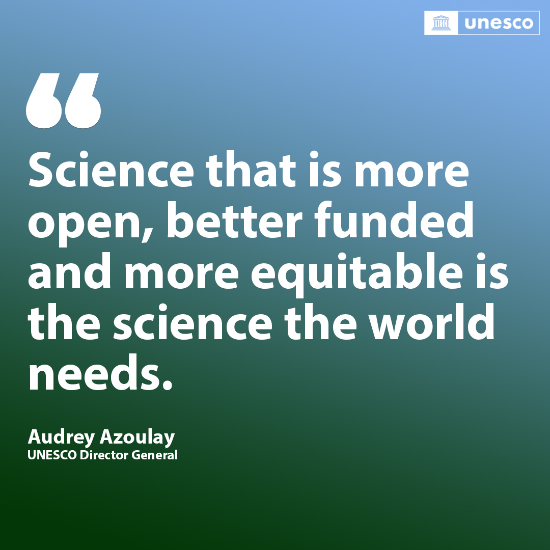 Happy World #ScienceDay!

Cooperation🤝
Dialogue💬
Understanding💞

#OpenScience brings scientists together, regardless of their cultural, political &amp; religious backgrounds. 

Let’s celebrate together &amp; and promote science and innovation for all! on.unesco.org/3hwmXfS