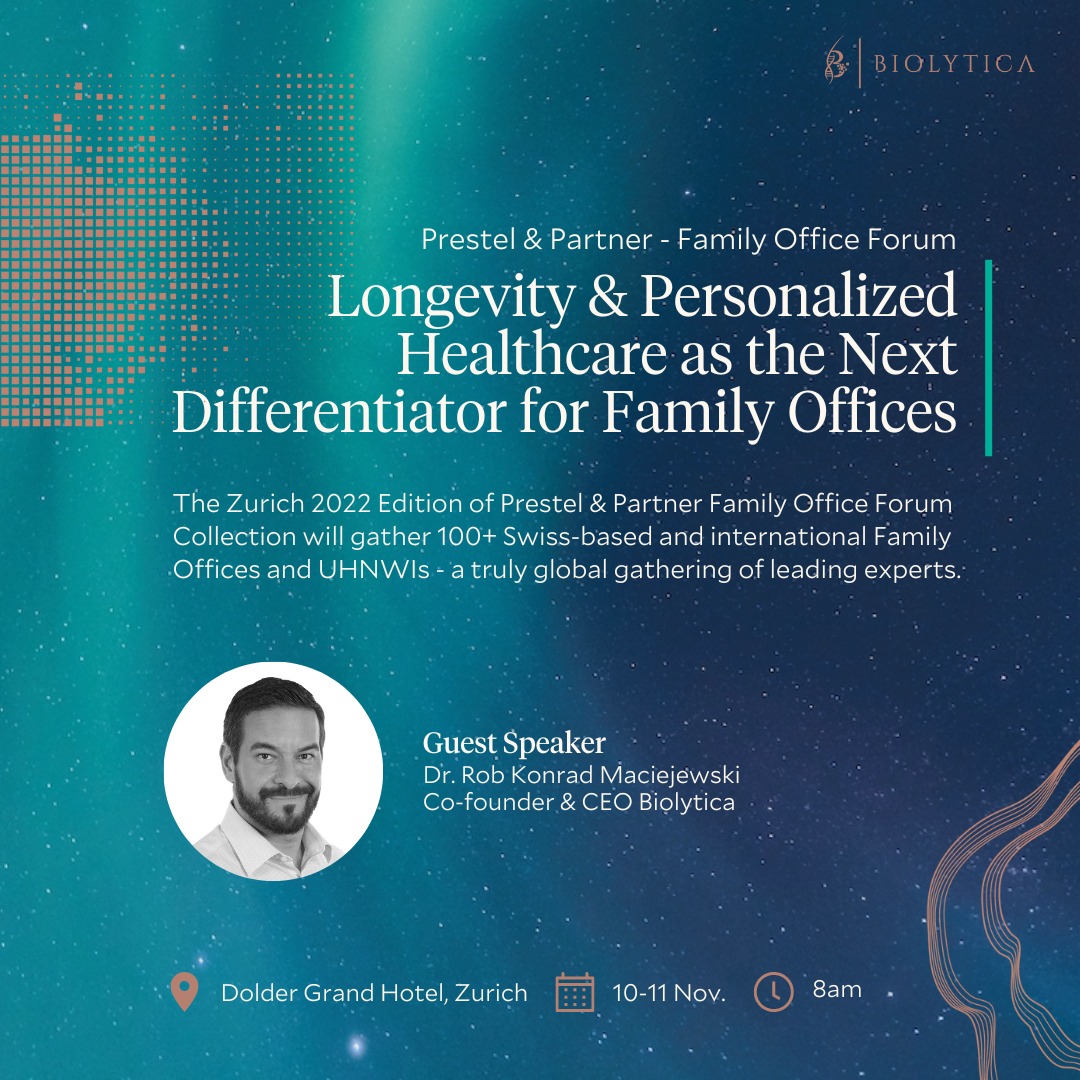 Biolytica_com's tweet photo. Our Co-Founder and CEO, @RobKonradcom, is speaking at the @PrestelPartner Family Office Forum, on the topic of “Longevity & Personalized Healthcare as the next Differentiator for Family Offices”. https://t.co/ZR9YWyk4I8 #biolytica #longevity #healthplatform https://t.co/vG86xEAnev