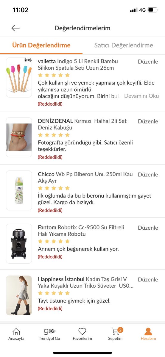 Artık yorum da yapamıyoruz. Mesela bu yorumlarda nasıl bir uygunsuzluk var da reddedildi. Çok saçma olmuş. Yorumları okuyan ve yararlanan biri olarak bir daha yorum yapmayacağım. <a href="/Trendyol/">Trendyol</a>