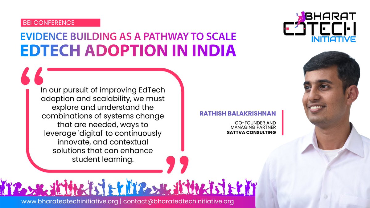 EdtechBharat's tweet photo. Speaking at the #BEIConference on November 2nd, Rathish Balakrishnan, Steering Council Member of Bharat EdTech Initiative, spoke about revolutionising #education with #technology by combining people, products, pedagogy, and context.
#EdTech #LearningOutcomes #EdTechforBharat https://t.co/4w6nvVEhVd