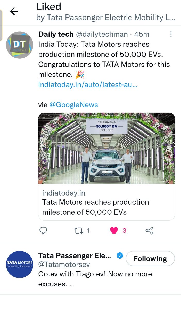 dailytechman's tweet photo. @Tatamotorsev liked my tweet👍
Thanks☺️ https://t.co/KgolKzfHtX
