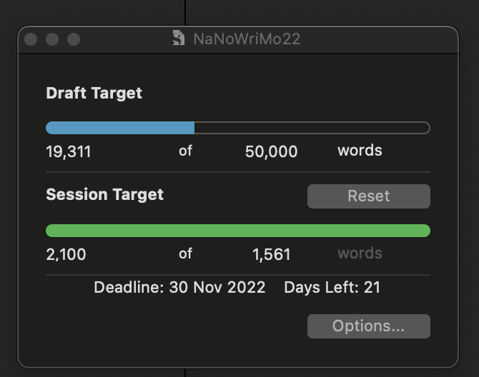 _JoKaiser's tweet photo. Day 10 🌞

Words this session: 2100
Words in total: 19,311

Early morning writing today cause I've got a work event in the evening - hopefully I'll be able to squeeze out another 800 words to make it to 20k! https://t.co/BiA5uBYL2w