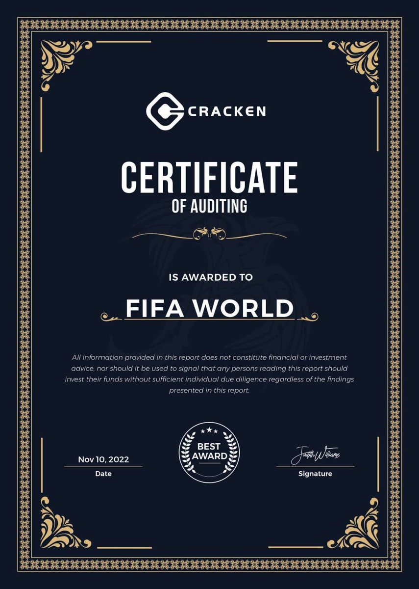 CrackenTech's tweet photo. FIFA World @FIFAWorld_X1000 is audited and listed, please check the audit report below

Project Website:
https://t.co/kopmo4ntlc

Audit Report:
https://t.co/BGfBIjhnaQ

Request A Quote:
https://t.co/Jj6OSJg9la https://t.co/2FphxzGLdr