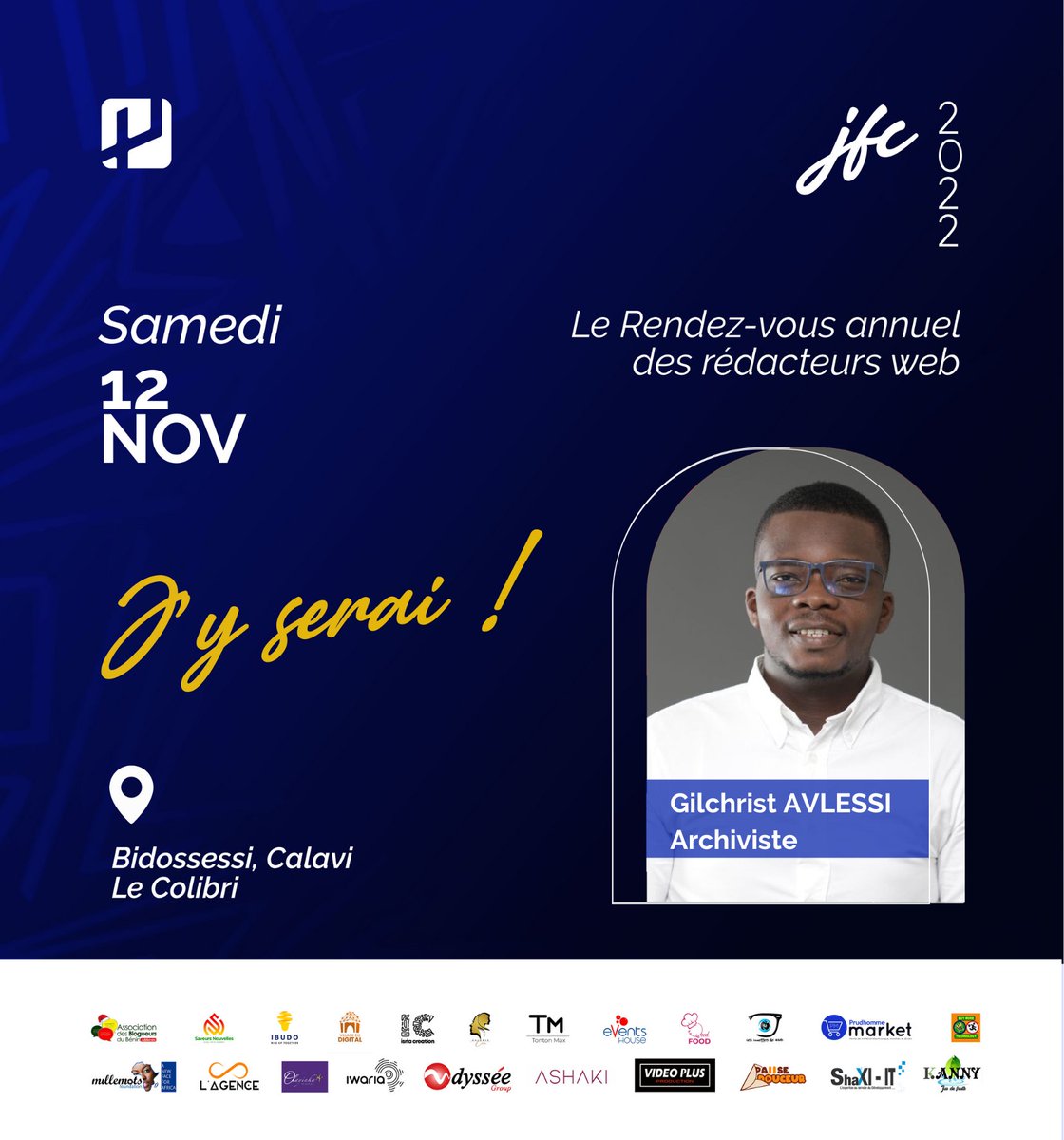 Franck_Francky6's tweet photo. Je confirme ma présence. On se coince ce samedi 12 août 2022 au Colibri Royal à Abomey-Calavi pour la JFC 2022.
#jfc22 #redacteurweb #waxexo @formaredac https://t.co/mX3GAazviL