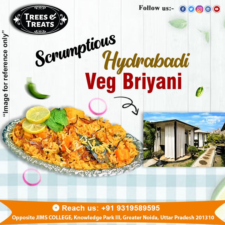 Enjoy Veg Biryani at Trees and Treats with your family or friends and make meal a memorable one!
For more information and Reservations 
Please call us on 📞 +91 93195 89595
website-treesandtreats.in
#tressandtreats #vegbiryani #biryani #BiryaniChallenge #foodie
