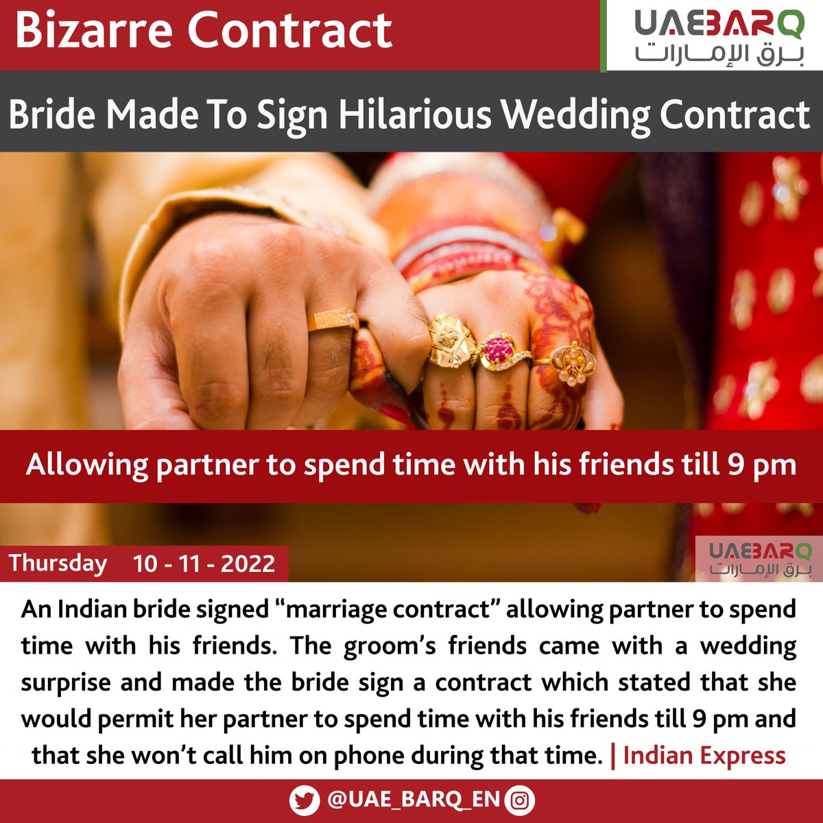 UAE_BARQ_EN's tweet photo. #Bride Made To Sign Hilarious #WeddingContract.
#UAE_BARQ_EN https://t.co/AxcJHXXOFP