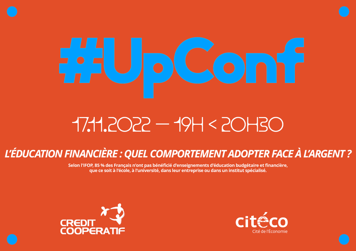credit_coop_'s tweet photo. RDV pour la dernière conférence de notre cycle sur l’argent avec #UpConf 💰
Au programme de cette session, l’éducation financière. Quel comportement adopter face à l’argent ? 🤔
📅 Le 17/11 de 19h à 20h30
📍 À La Cité de l’Économie
👉 Infos : https://t.co/LsLfaTjs6a https://t.co/0HMToApxsG