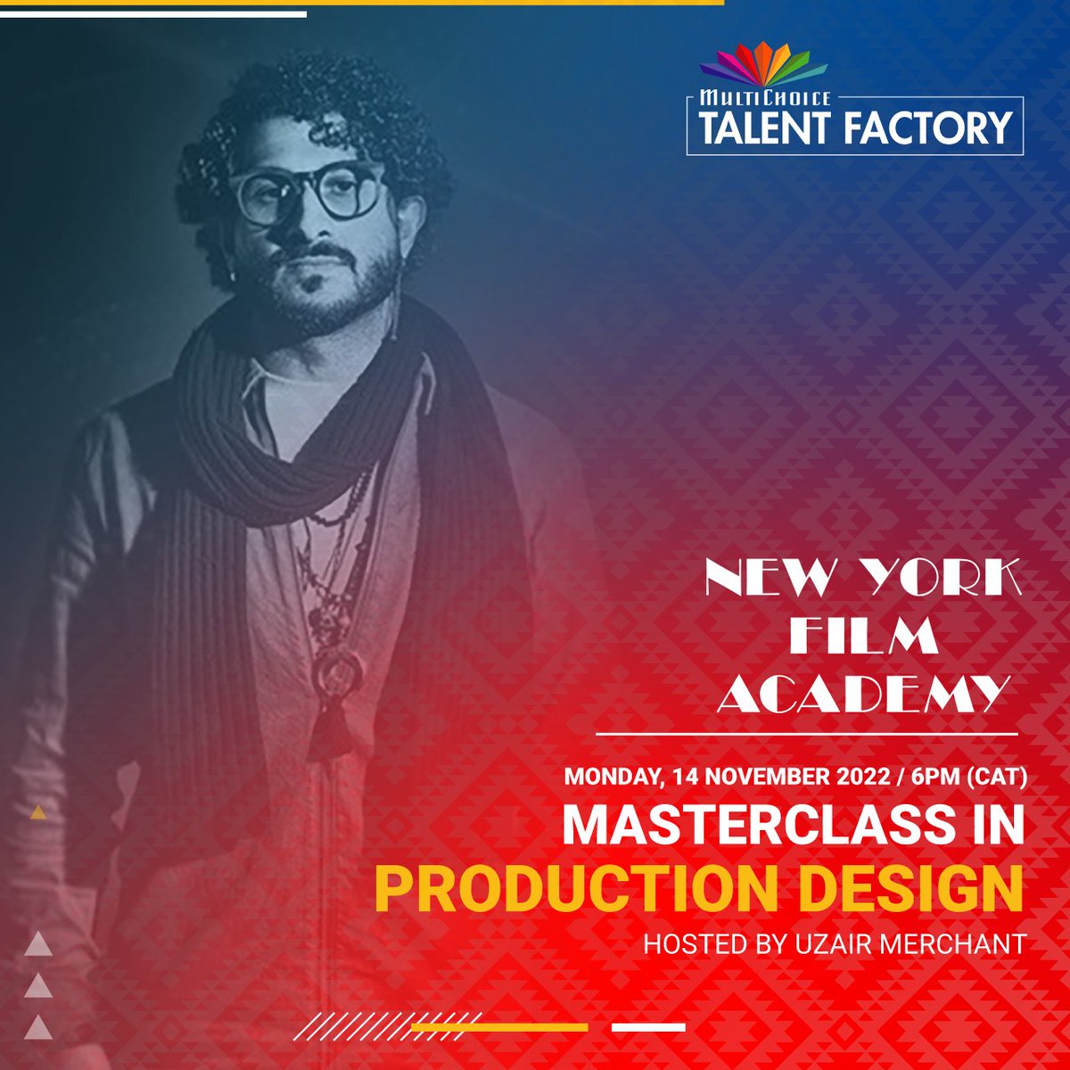 MCTalentFactory's tweet photo. Ever wondered what a Production Designer does on a film set? 

Join our second masterclass in partnership with @NYFA  

This is the last masterclass for 2022 and it will be hosted by the renowned award-winning filmmaker and production designer, Uzair Merchant. https://t.co/qrOz1kqDvo