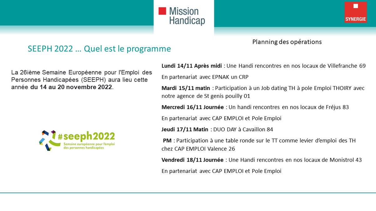diversitesudest's tweet photo. La Mission handicap Sud est de Synergie sera au cœur de l'action durant la SEEPH https://t.co/jjUEFjD1ip