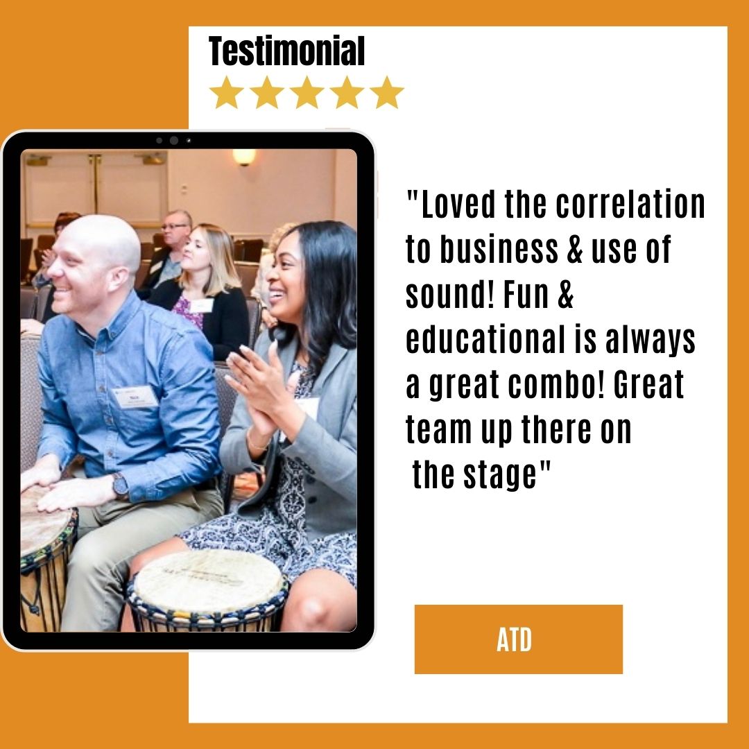 SewaBeats's tweet photo. "Loved the correlation to business &amp; use of sound! Fun &amp; educational is always a great combo! Great team up there on the stage" - ATD 

#sewabeats #musicasmetaphor #music #testimonial #lovewhatwedo #happyclienthappyus #teambuilding #customertestimonial https://t.co/umo2sDGFzW
