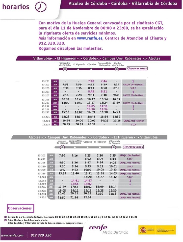 ⚠️AVISO⚠️
Horarios de los servicios mínimos de <a href="/Renfe/">Renfe</a>  previstos para la huelga de trenes del viernes 11 de noviembre