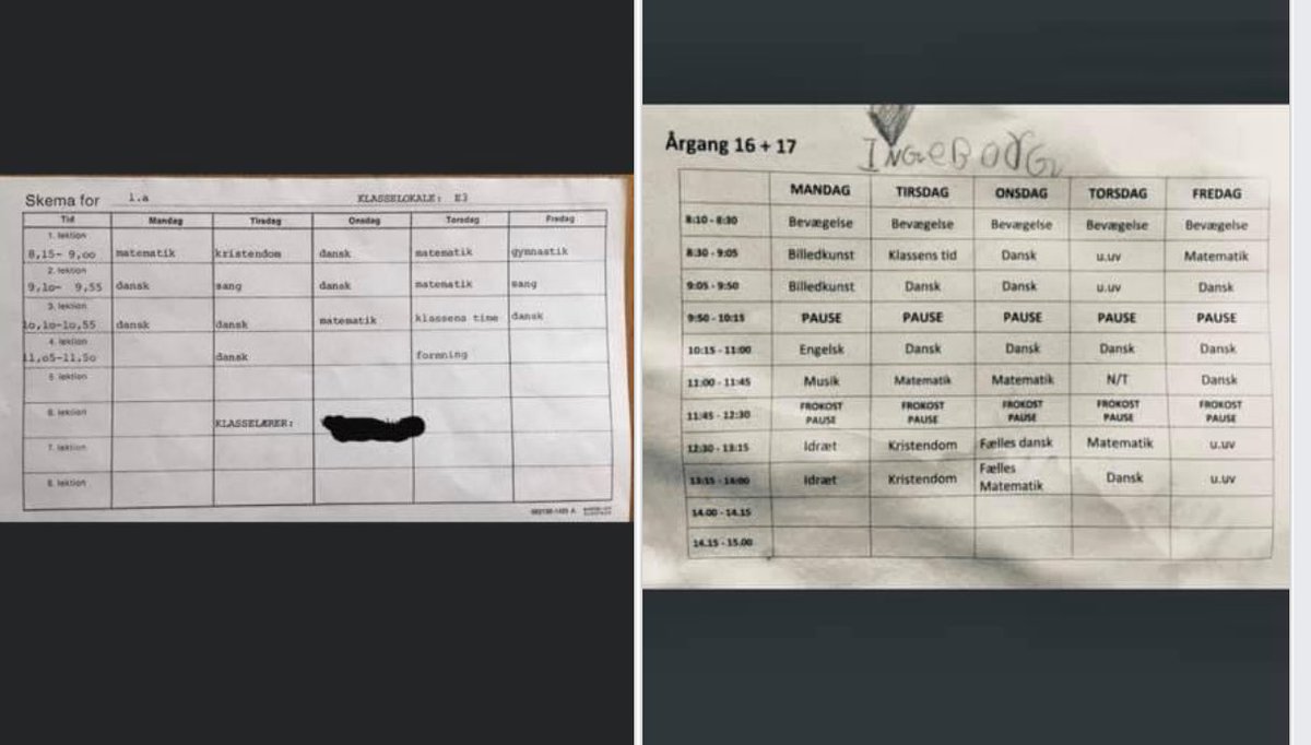 40 år mellem disse to skoleskemaer for en 1. klasse.
Intet under at vores børn er presset 🥺
#dkpol #dkmedier