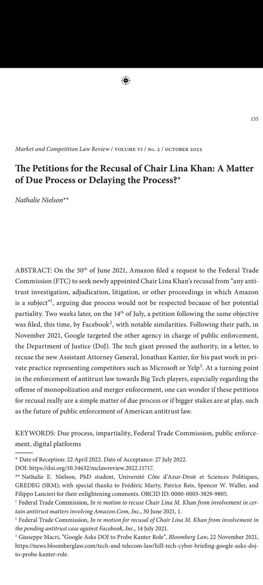 I am deeply honoured and proud that my article "The Petitions for the Recusal of Chair Lina Khan: A Matter of Due Process or Delaying the Process?" has been published in Market and Competition Law Review.  

It is an incredible feeling to see the final result.
