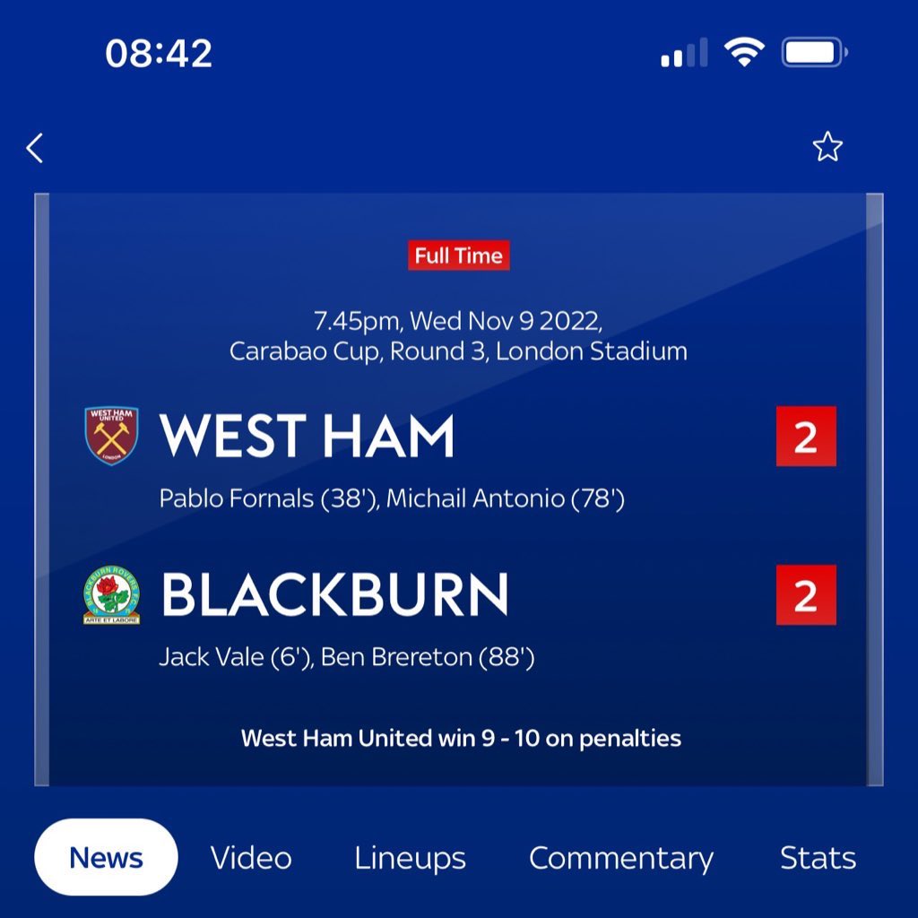 Sky you might want a word… @SkyFootball I believe @WestHam didn’t win on penalties. #Rovers | #TalkB 🌹