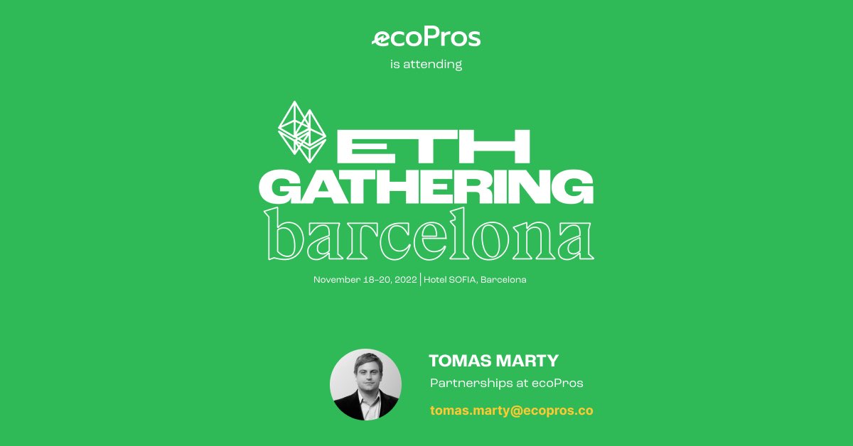 ecoProsDAO's tweet photo. gm frens🔋Let’s meet IRL, @ecoProsDAO will be attending @ethgathering Barcelona 2022 during Nov 18-20. Feel free to connect with Tomas Marty👋 

#ethereum #defi #blockchain https://t.co/lZ2GQ7cRTK