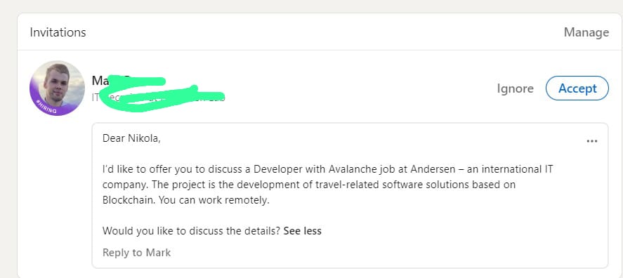 Rana_kamran43's tweet photo. This is the power of optimized LinkedIn profile my client getting job offer from different blockchain company. 

If someone want to optimize his/ her linkedin profile feel free to contact me. 

#blockchain #Linkedingrowth #NFT 
#blockchaingames #linkedinprofileoptimization https://t.co/2VBWUZTQmv