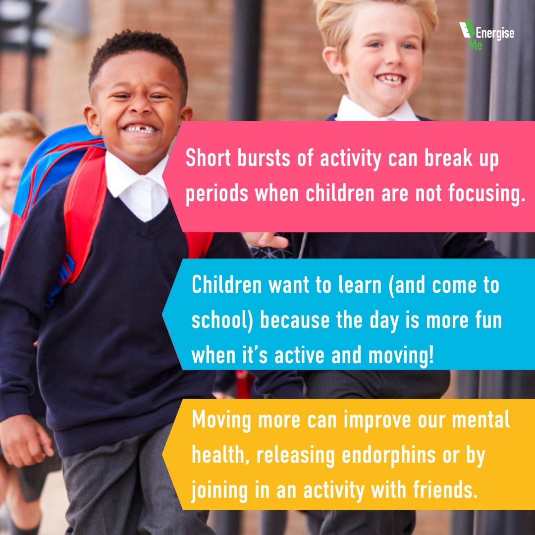 Over 50% of Hampshire children are doing less than 60 minutes of physical activity a day. We know there are lots of benefits to building in physical activity during the school day. Take a look below 👇🏿