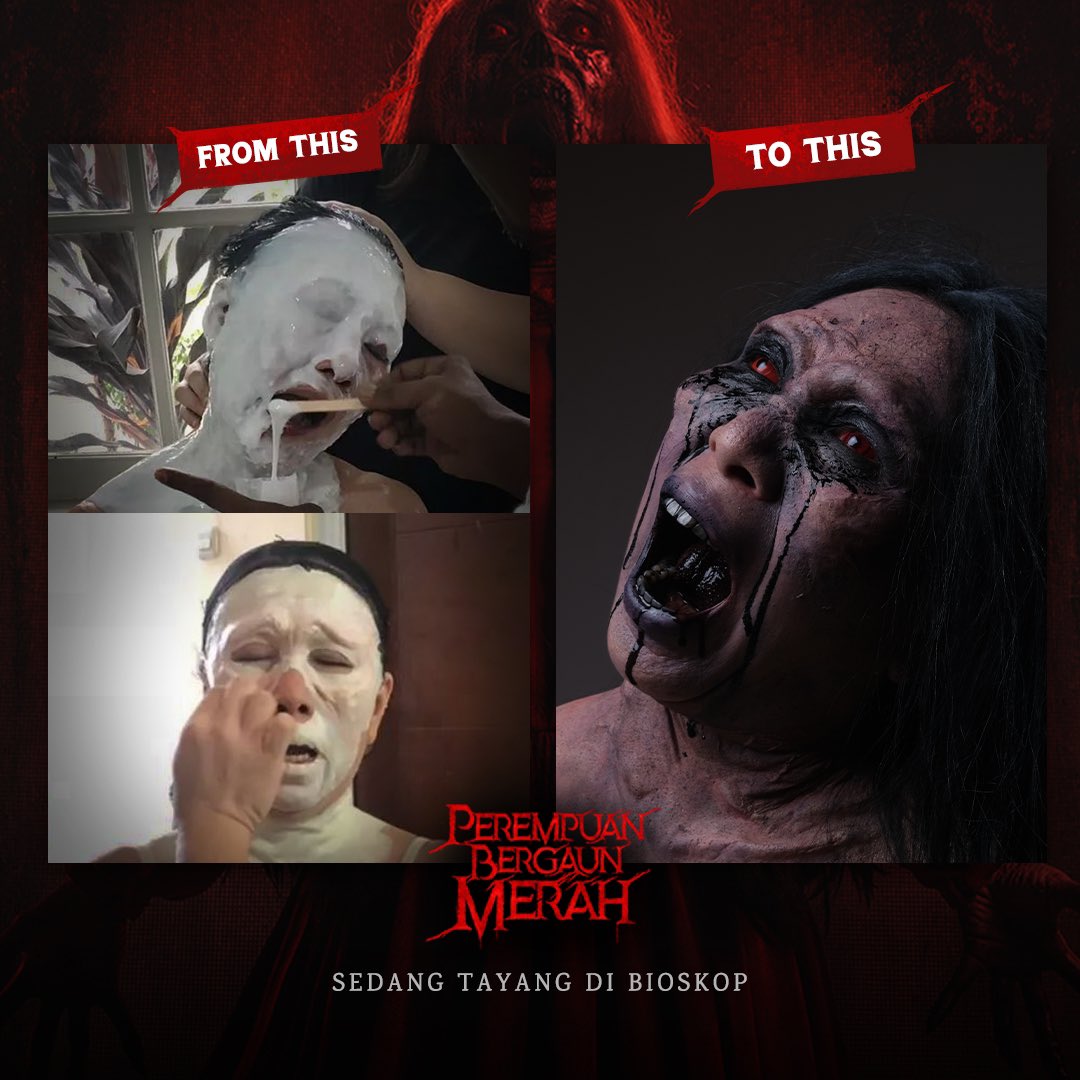 BergaunMerah's tweet photo. Untuk meranin jadi Mamanya Kara, 50% badan @DayuWijanto ditutup prosthetic (sampai harus rajin mengonsumsi obat alergi 🙈), mata iritasi, dan badan berasa kukuruyuk 😭 

Dari produser Timo Tjahjanto, "Perempuan Bergaun Merah" sebuah film karya William Chandra..
SEDANG TAYANG! https://t.co/OyO2q9jIFm